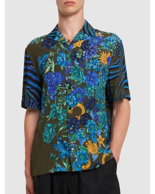 Versace Blue Shirt With Short Sleeves for men