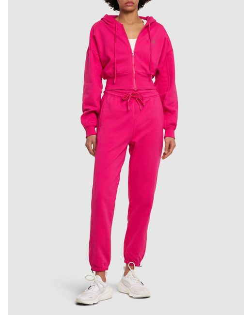 Adidas By Stella McCartney Pink Kurzer Hoodie Mit Durchgehendem Reißverschluss