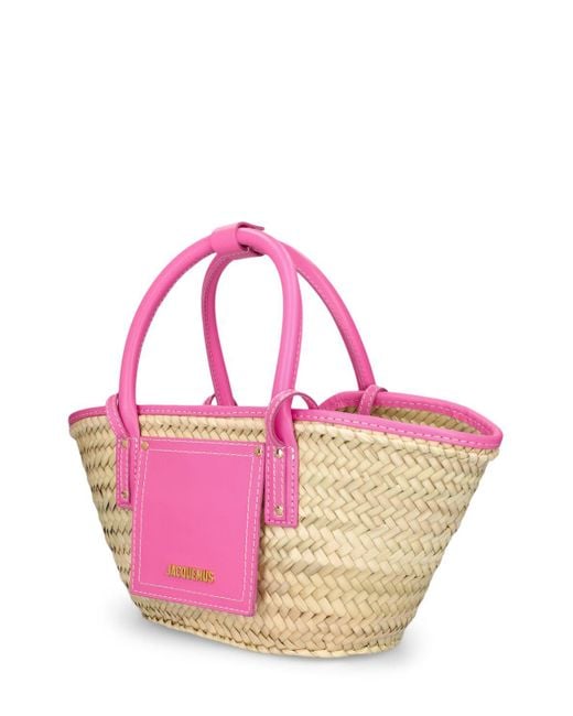 Jacquemus Pink Le Petit Panier Soli Raffia Leather Bag