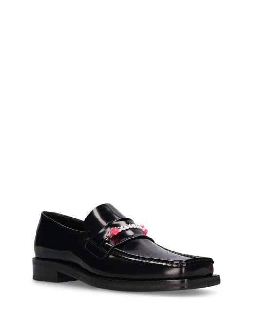Martine Rose Black 3.5cm Leather Square Toe Beaded Loafers for men