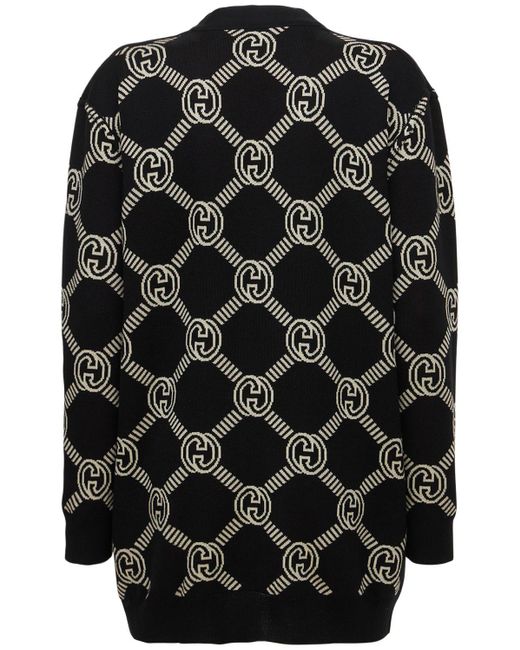 Gucci Black Reversible Wool Blend Jacquard Cardigan