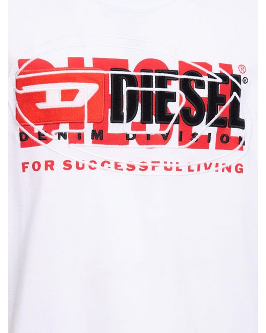 DIESEL White Logo Cotton Jersey Loose T-Shirt for men