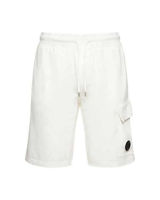 C P Company White Light Cotton Cargo Shorts for men