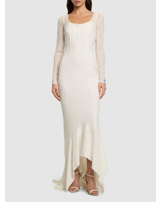 Vestito in chiffon di seta con corsetto di Dolce & Gabbana in White