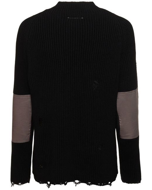 MM6 by Maison Martin Margiela Black Distressed Cotton Knit Sweater for men