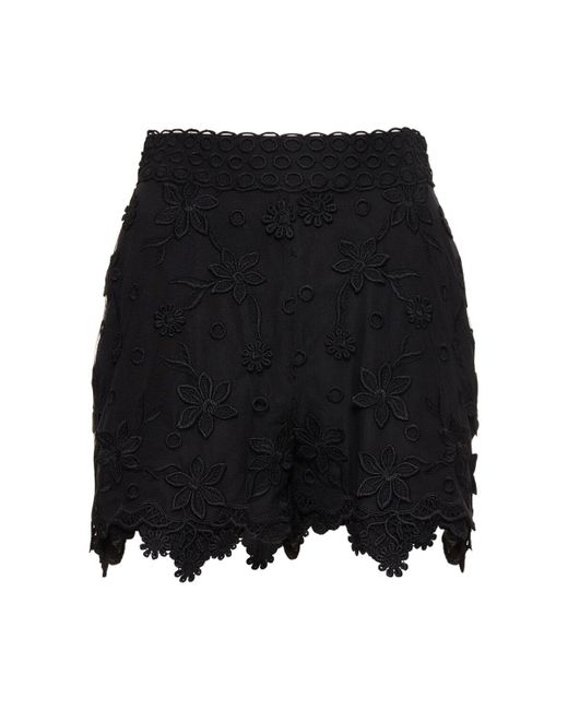 Elie Saab Blue Embroidered Tulle High Rise Shorts