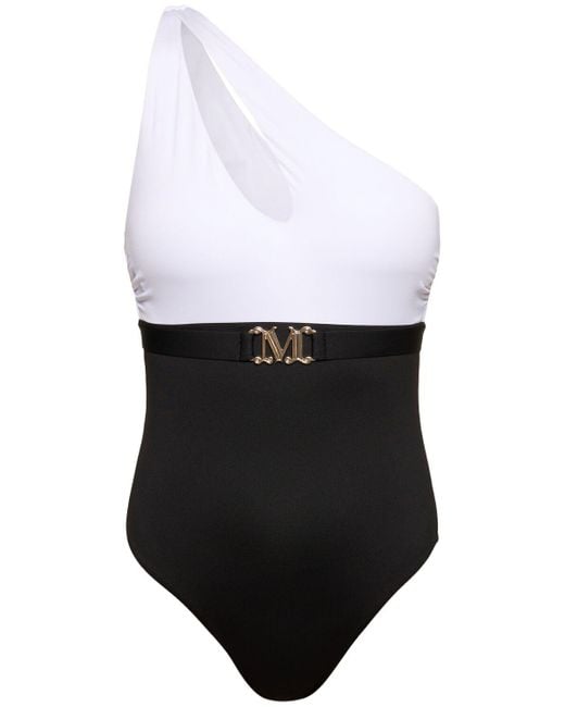 Max Mara White Carlotta Jersey One Shoulder Swimsuit