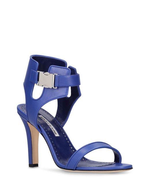 Manolo Blahnik Blue 90mm Hohe Sandaletten Aus Leder "pollux"