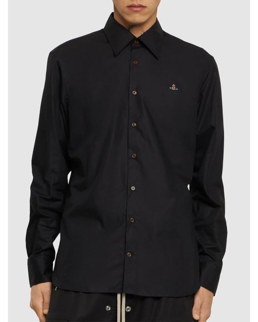 Camicia in popeline di cotone con ricamo di Vivienne Westwood in Black da Uomo