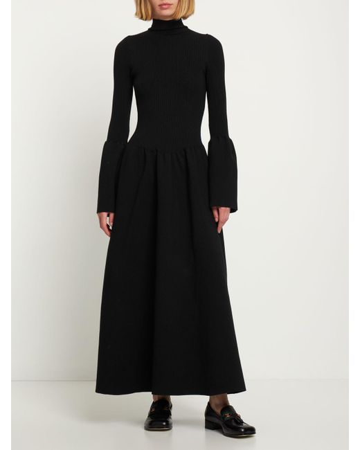 Chloé Black Bell-sleeve Wool-blend Maxi Dress