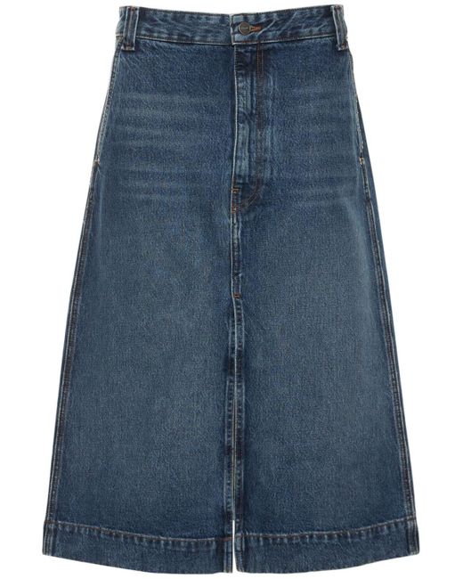 Khaite Blue Charlene Cotton Denim Midi Skirt
