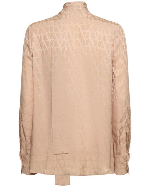Camisa de seda jacquard con pañuelo Valentino de color Natural