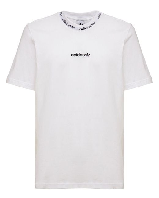 Adidas Originals White Trefoil Linear Cotton T-shirt for men