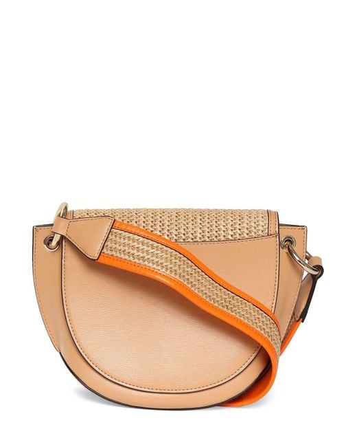 ★Ganni★ Banner Saddle Raffia Crossbody Bag Beige A4737895 GANNI Banner Saddle Raffia Shoulder Bag in Tan | LN-CC