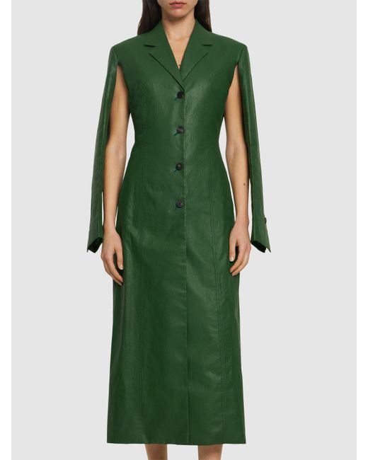 Cappotto monopetto lungo in lino di Ferragamo in Green