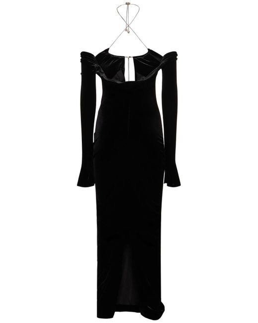 16Arlington Black Salm Velvet Midi Halter Dress