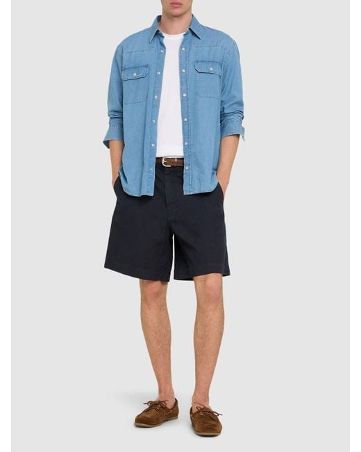 Hombre Shorts De Lino Y Algodón Teñido Aspesi de hombre de color Blue