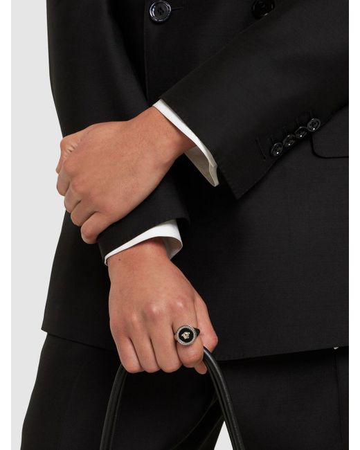 Versace Multicolor Metal Logo Ring for men