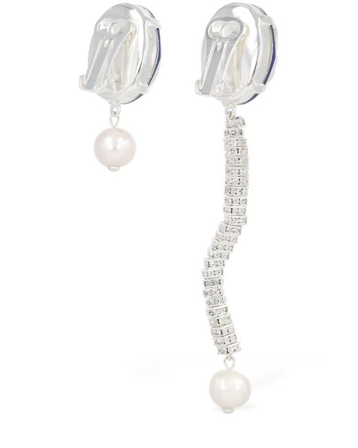 Magda Butrym Blue Asymmetrical Pearl & Crystal Earrings
