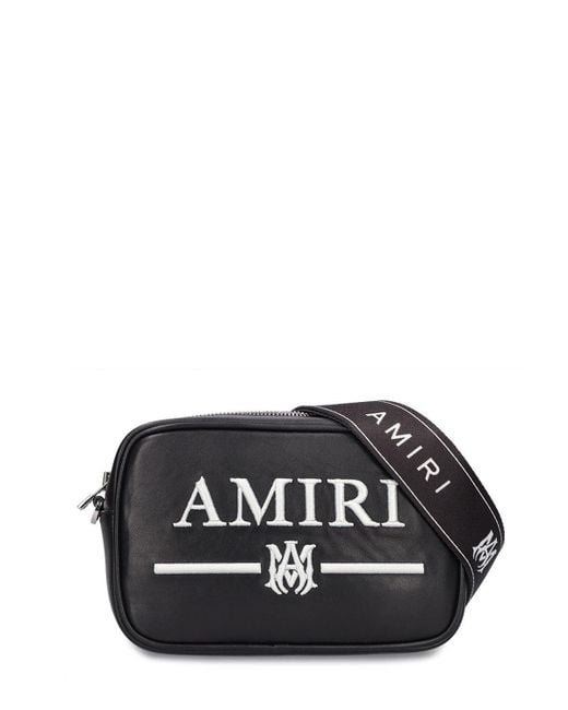 Amiri Black Embroidered Leather Camera Case Bag for men