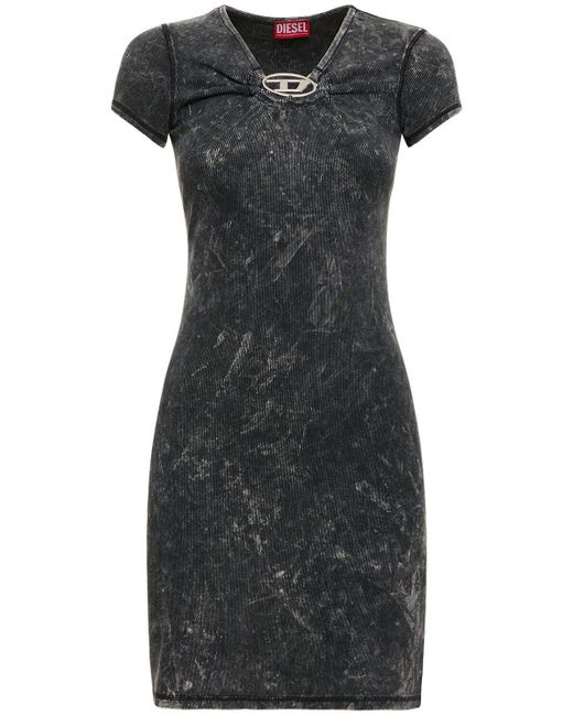 DIESEL Black D-Crespe Stretch Cotton Logo Mini Dress
