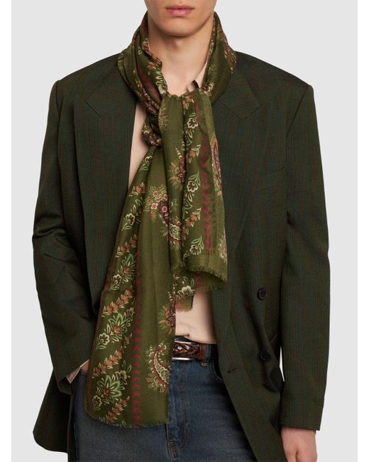 Etro Green Cashmere & Silk Scarf for men