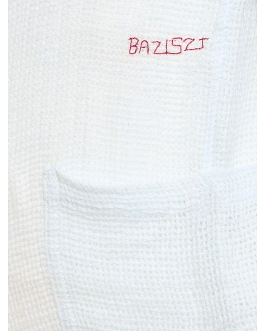 BAZISZT White Flower Embroidered Linen Shirt for men