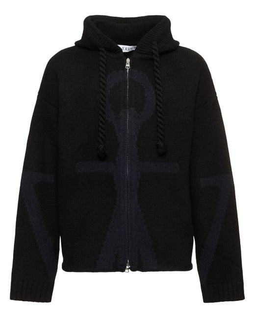 Uomo Felpa Anchor Zip E Cappuccio di J.W. Anderson in Black da Uomo