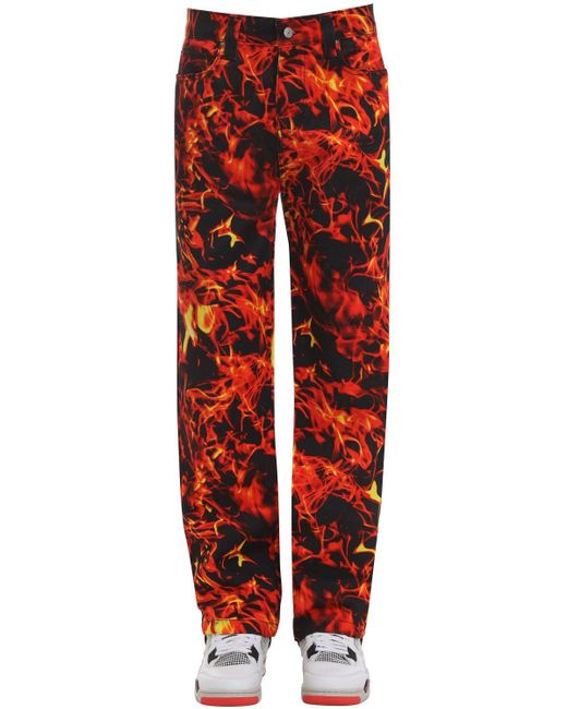 Jaded London Red Flame Print Cotton Denim Skate Jeans for men