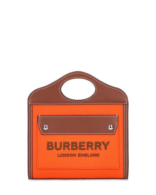 Bolso Micro Pocket De Lona Burberry de color Orange