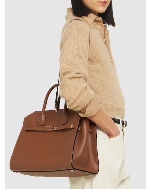 Valextra Brown Medium Milano Leather Tote Bag