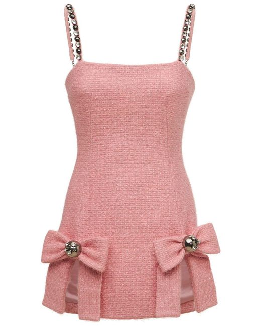 Area Pink Cotton Blend Mini Dress W/ Bows