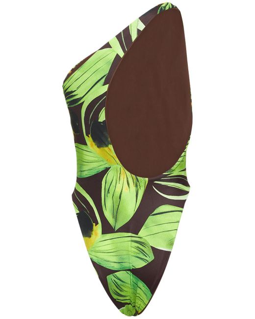 Louisa Ballou Green Plunge Printed Onepiece Swimsuit