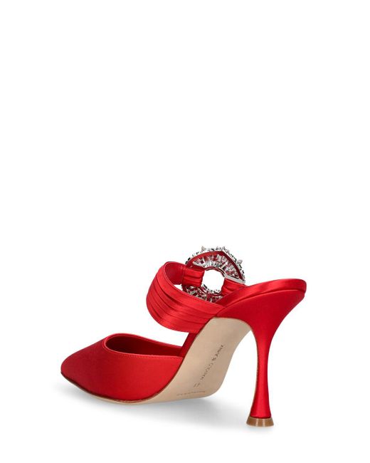 Zapatos mules de satén 90mm Manolo Blahnik de color Red