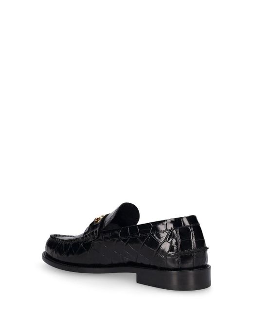 Versace Black Medusa Croc Embossed Leather Loafers for men