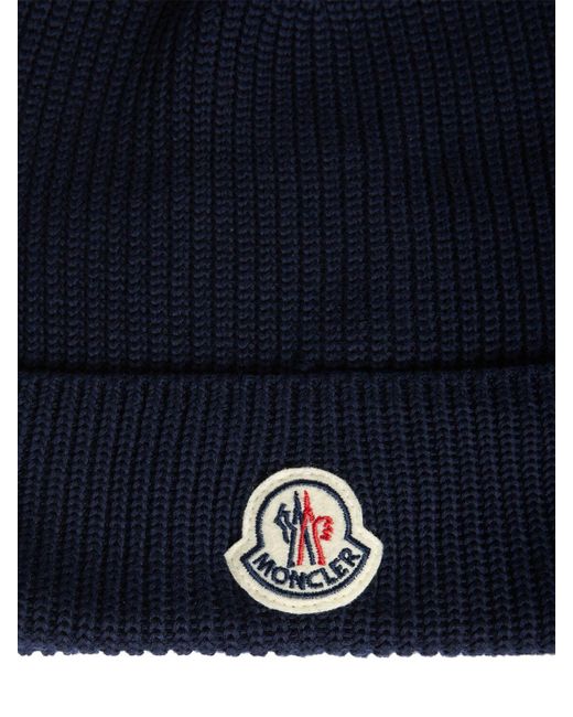 Cappello beanie in cotone con logo di Moncler in Blue da Uomo