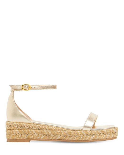 Stuart Weitzman Leather 35mm Nudistcurve Espadrille Sandals in Platinum