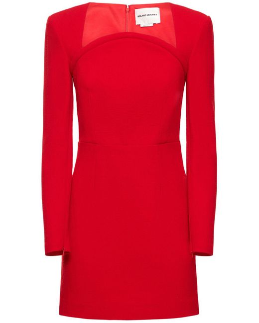 Roland Mouret Red Long Sleeve Wool Crepe Mini Dress