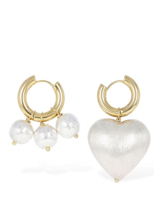 Timeless Pearly Metallic Heart & Beads Mismatched Earrings
