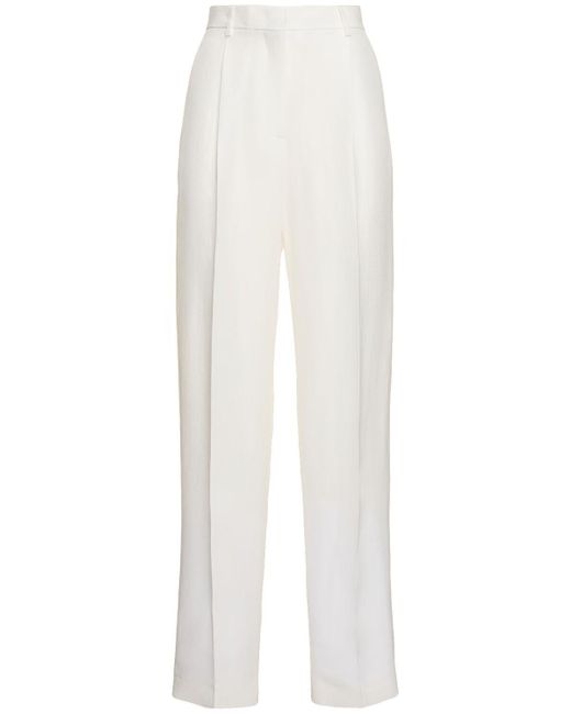 Pantalon droit taille haute en satin MSGM en coloris White