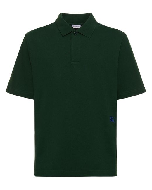 Polo in cotone con logo di Burberry in Green da Uomo
