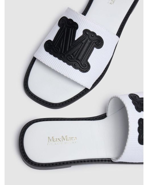 Max Mara 10Mm Cotton & Leather Slides in White | Lyst