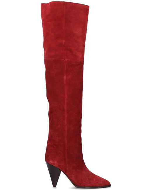 Isabel Marant 90mm Riria Suede Over-the-knee Boots in Dark Red (Red) | Lyst