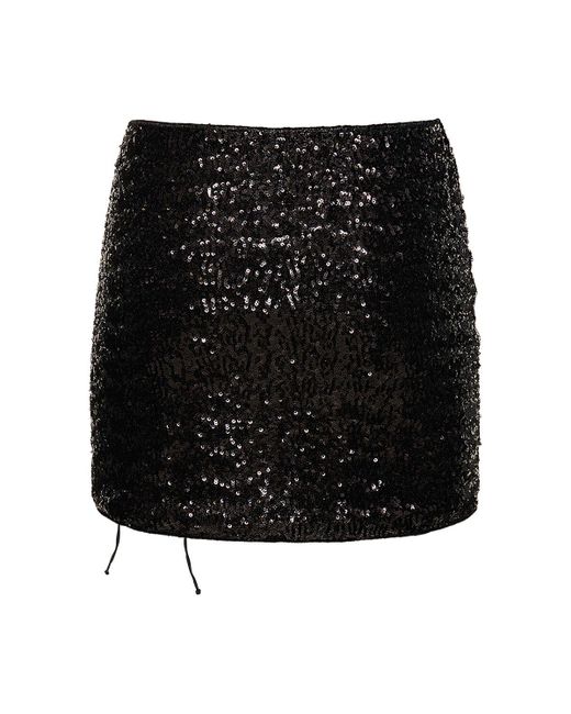 Oseree Black Paillettes Sequined Slit Mini Skirt