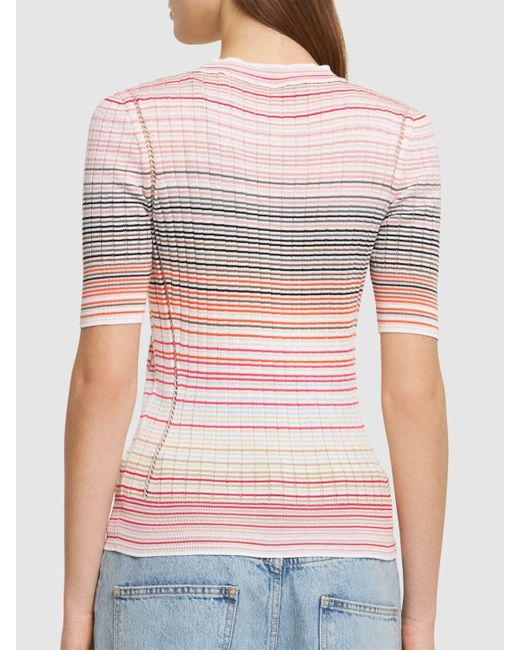 Missoni Pink Striped Knit Cotton Blend Top