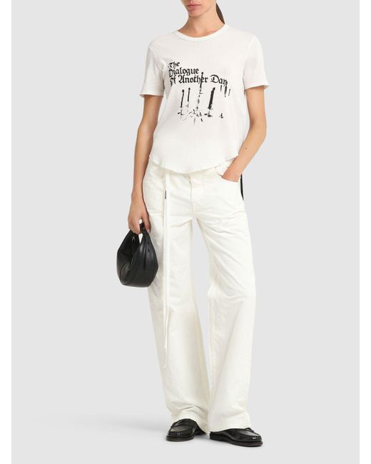 Ann Demeulemeester White Floor Micro Jersey Printed T-Shirt