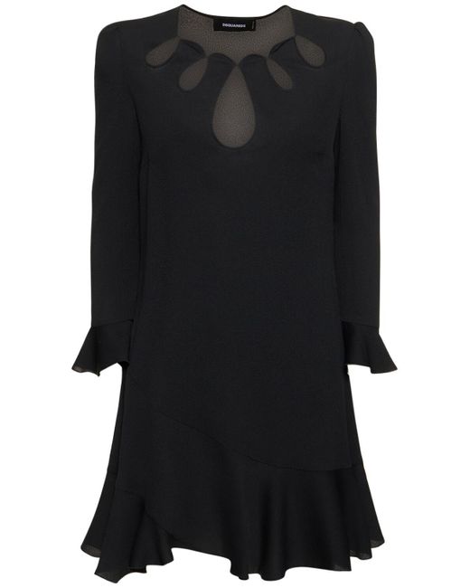 DSquared² Black Silk Blend Satin Flared Mini Dress