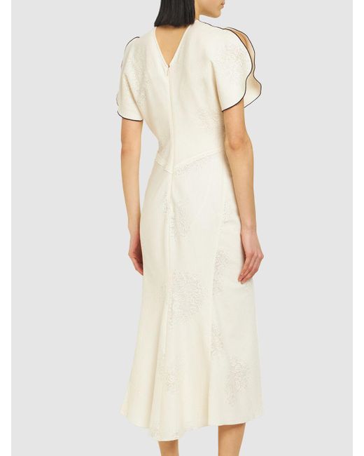Victoria Beckham White Gathered Waist Cotton Blend Midi Dress
