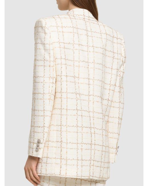 Veste oversize en tweed à carreaux et sequins Alessandra Rich en coloris Natural