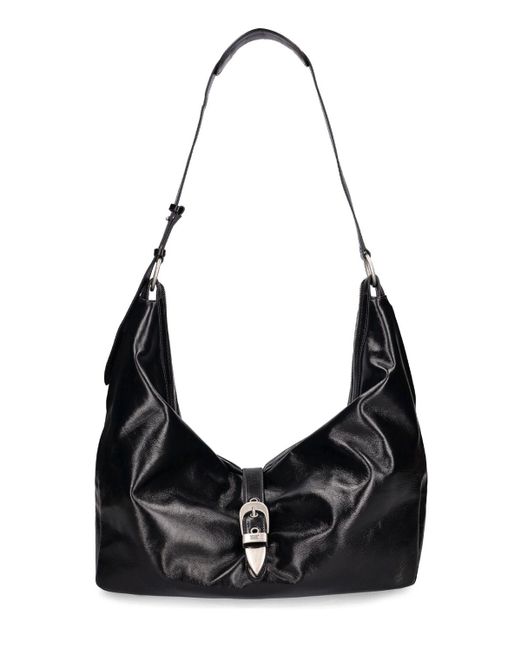 MARGE SHERWOOD Black Belted Hobo Leather Shoulder Bag